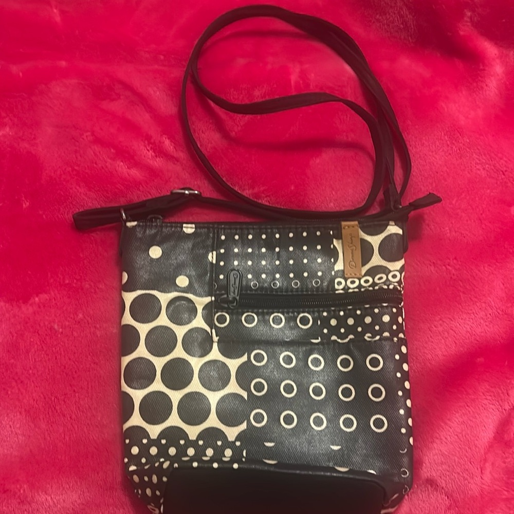 Donna Sharp Crossbody Handbag‎ Women M Becki Black Cream Dot Patch Purse Bag